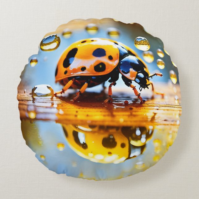 Coussins Ronds Ladybug dans la pluie Jeu d'oreiller (Devant)