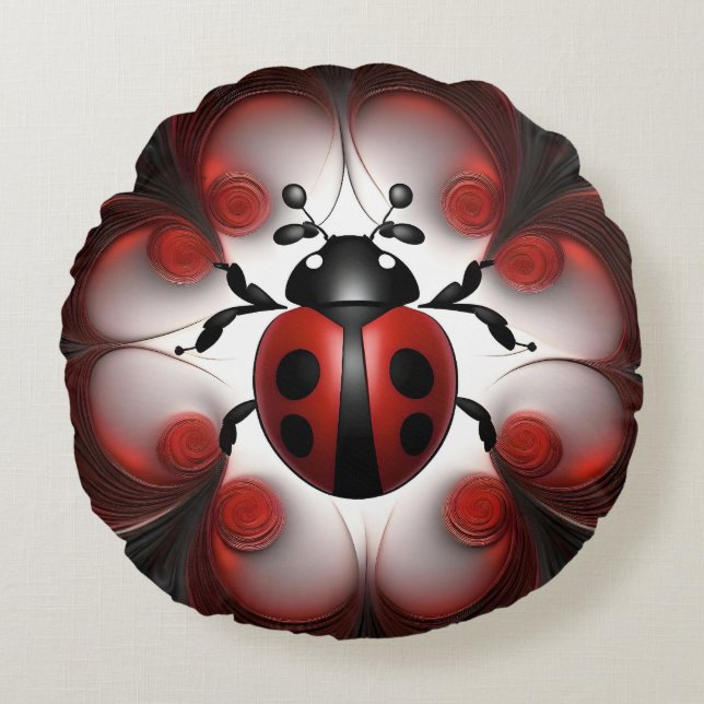 Coussins Ronds Ladybug Fractal Art, (Devant)