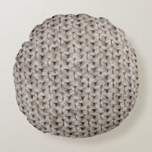 Coussins Ronds Laine de tricot blanc : texture cosy.