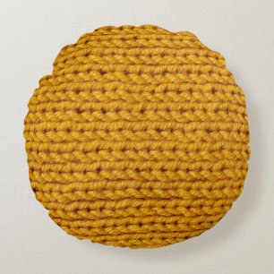 Coussins Ronds Laine tricotée jaune, texture haute résolution.