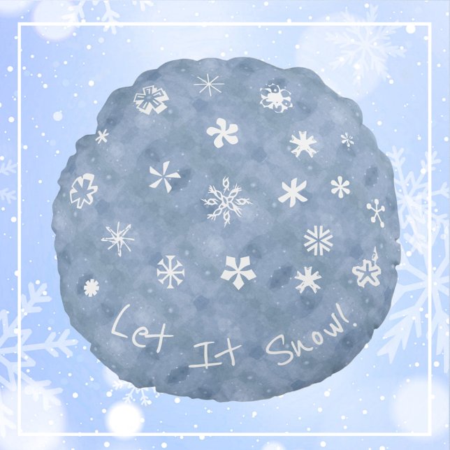 Coussins Ronds Laisser neiger Whimsgrakes Snowflakes Blue Winter (Créateur téléchargé)