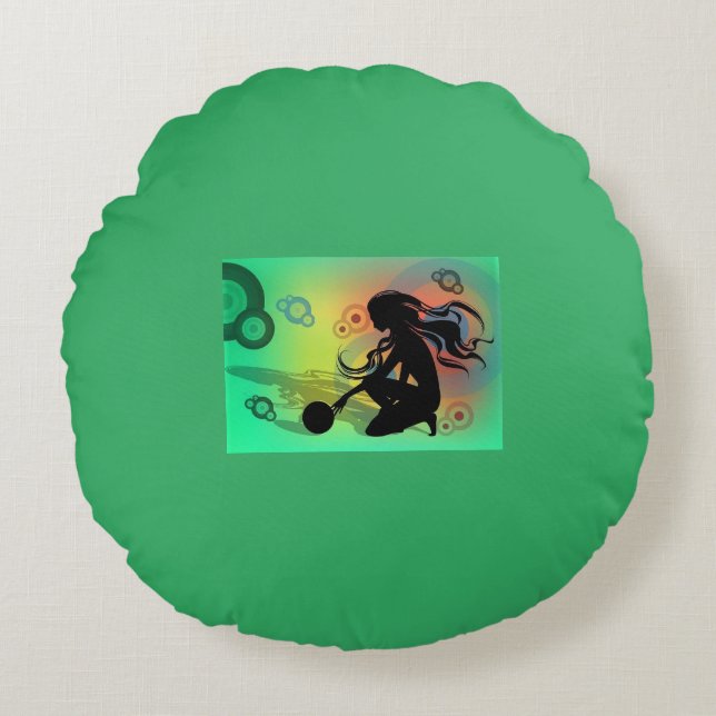 Coussins Ronds Lance vert oreiller avec design vert & noir. (Devant)