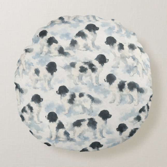 Coussins Ronds Landseer Newfoundland dog watercolor  (Devant)