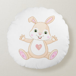 Coussins Ronds Lapin bébé orange mignon sur fond blanc