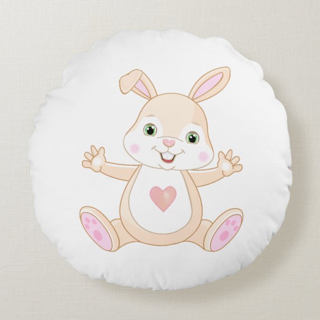 Coussins Ronds Lapin bébé orange mignon sur fond blanc (Devant)