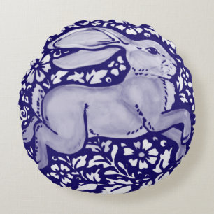 Coussins Ronds Lapin bleu et blanc Dedham Delft Cottagecore Folk