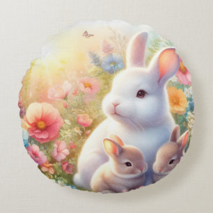 Coussins Ronds Lapin de Pâques de printemps Famille Florale Jardi