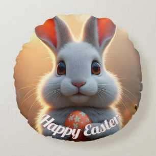 Coussins Ronds Lapin de Pâques heureux dans la magie du printemps