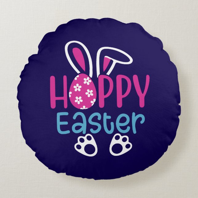 Coussins Ronds Lapin de Pâques Œuf Mignon Design de Printemps (Devant)