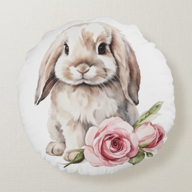 Coussins Ronds Lapin Lapin Accumulé Rose Rose Rose (Dos)