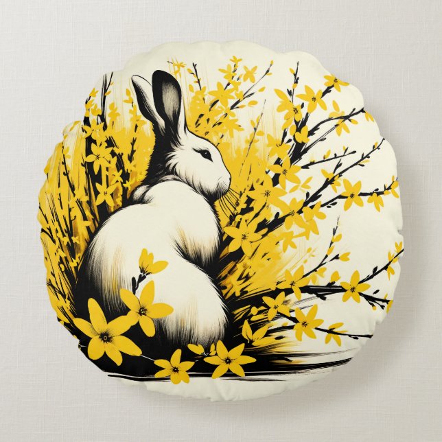 Coussins Ronds Lapin Lapin Printemps Jaune Forsythie (Devant)