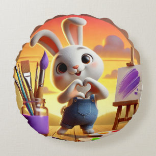 Coussins Ronds Lapin mignon avec fournitures de peinture au couch