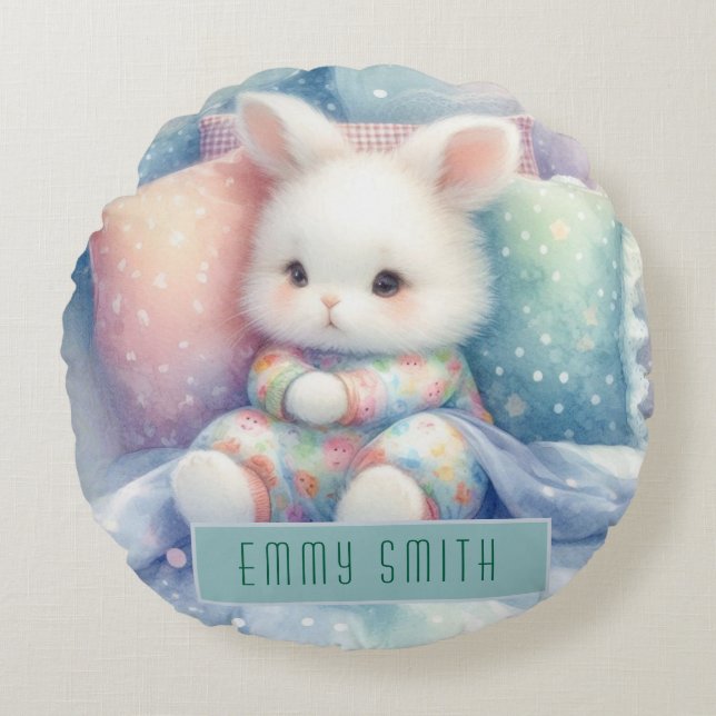 Coussins Ronds Lapin pastel mignon moderne (Devant)