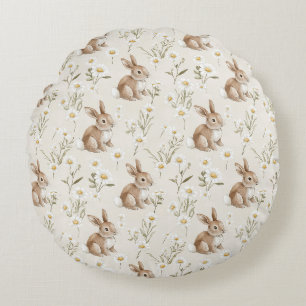 Coussins Ronds Lapins Fleurs de Marguerite