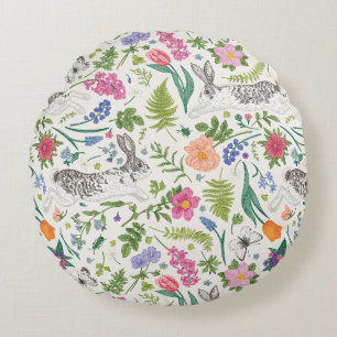 Coussins Ronds Lapins, papillons et fleurs