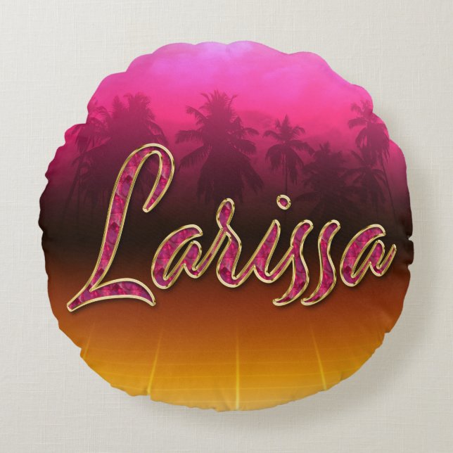 Coussins Ronds Larissa prénom nom oreiller rose doré (Devant)
