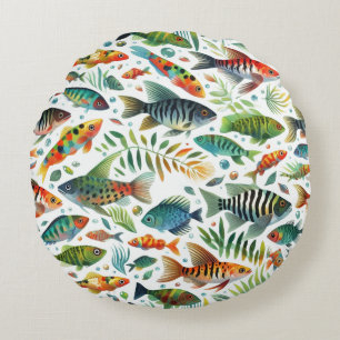 Coussins Ronds L'art coloré du poisson sous-marin