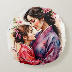 Coussins Ronds L'art du kimono pour la fête des mères avec étrein