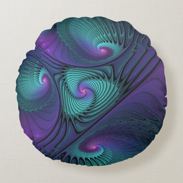 Coussins Ronds L'art fractal abstrait moderne violet rencontre le (Devant)