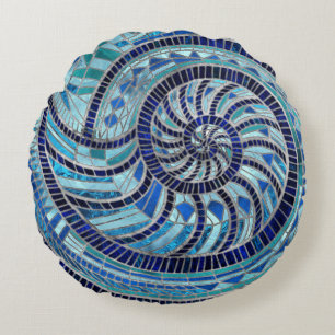 Coussins Ronds L'art mosaïque de Nautilus Shell