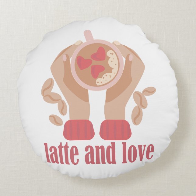 Coussins Ronds Latte et coupe d'amour, mains et citation de café (Dos)