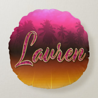 Coussins Ronds Lauren prénom nom oreiller rose doré