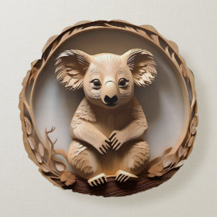 Coussins Ronds L'Australien Koala Bear Wood Carving,