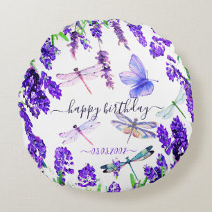 Coussins Ronds Lavande Personnalisée Dragonfly Shabby Chic Boho S