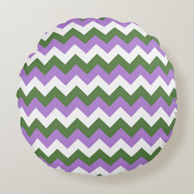 Coussins Ronds Lavande, vert et blanc Chevron Zigzag (Devant)