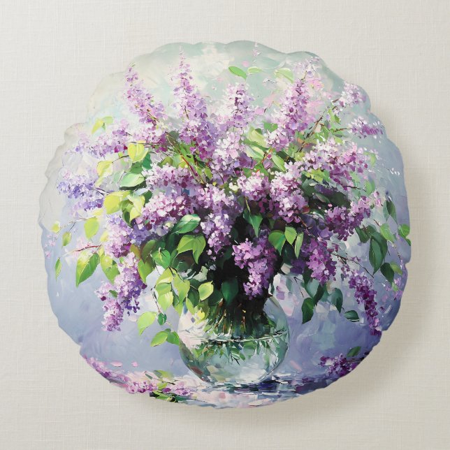 Coussins Ronds Lavender Blooming Lilac Bouquet (Devant)