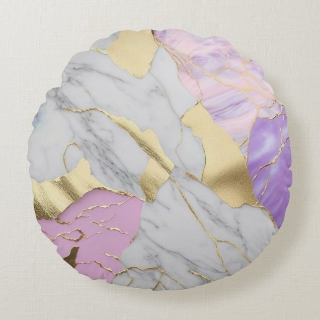 Coussins Ronds Lavender & Gold Marble Luxe (Devant)
