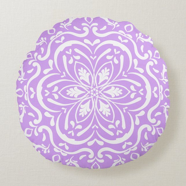 Coussins Ronds Lavender Mandala (Devant)