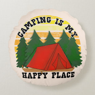 Coussins Ronds Le Camping Est Mon Endroit Heureux