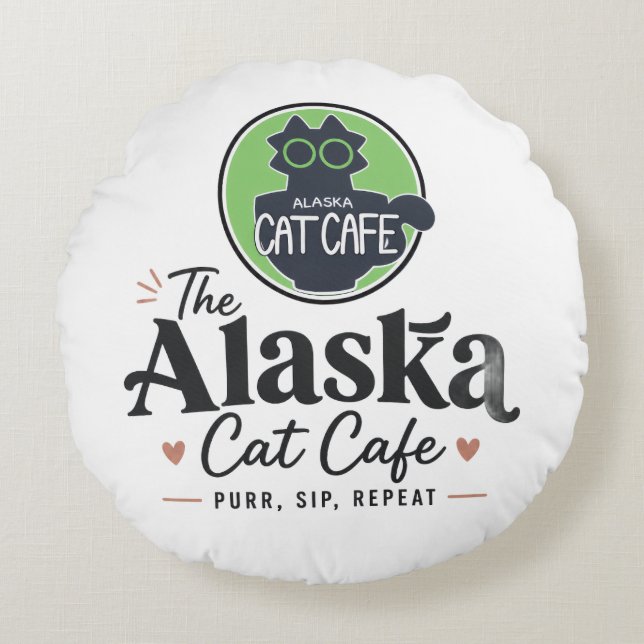 Coussins Ronds Le Cat Cafe d'Alaska « Ronronner, siroter, recomme (Devant)