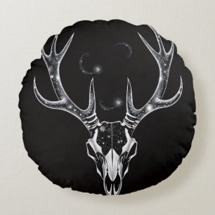 Coussins Ronds Le Cerf Élancé du Vide – Squelette du Cosmos