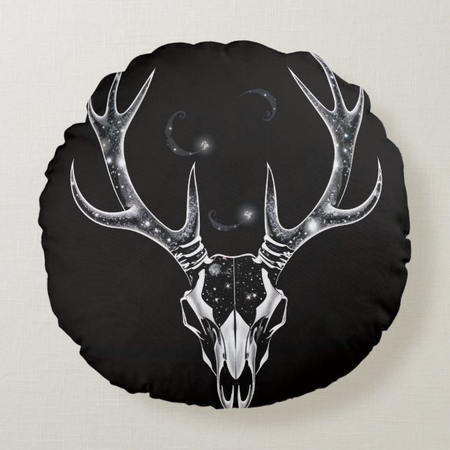 Coussins Ronds Le Cerf Élancé du Vide – Squelette du Cosmos (Devant)
