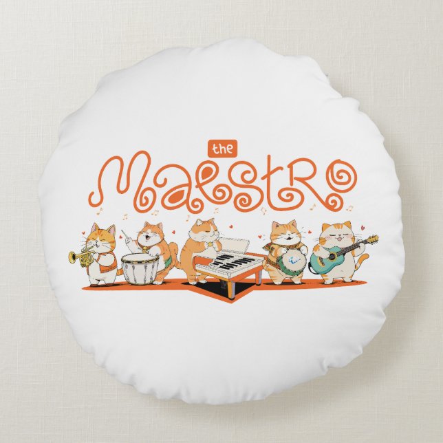Coussins Ronds Le Chat Joue La Guitare (Dos)