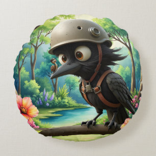 Coussins Ronds Le Corbeau Qui a Demandé des Conseils de Vol à un 