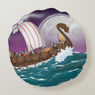 Coussins Ronds Le dessin animé du bateau viking