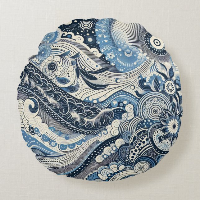 Coussins Ronds Le Home Studio Indigo Bloom  (Devant)