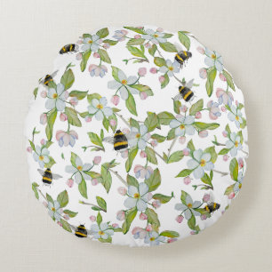 Coussins Ronds Le jardin de printemps fleurit et bourdons