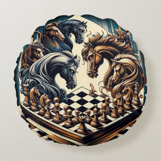 Coussins Ronds Le jeu des chevaliers - les échecs rencontre l'ima (Devant)