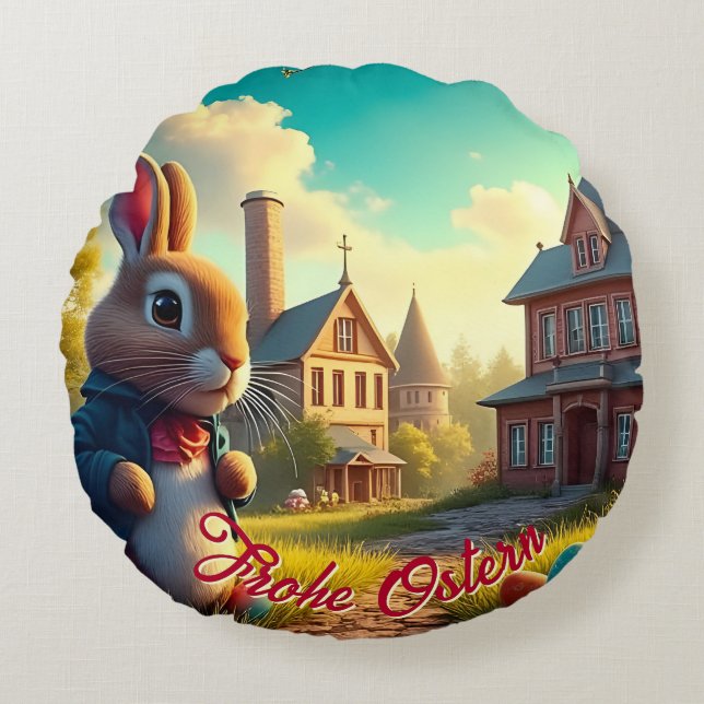 Coussins Ronds Le lapin de Pâques en mission secrète (Devant)