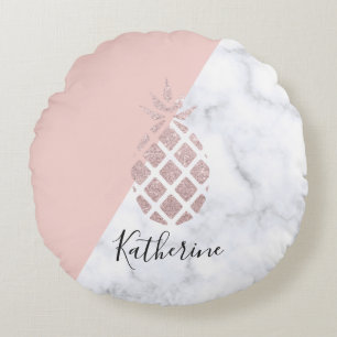 Coussins Ronds Le marbre blanc de parties scintillantes roses