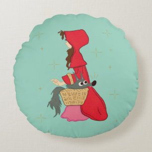 Coussins Ronds Le Petit Chaperon Rouge avec Loup dans Panier