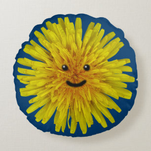 Coussins Ronds Le pissenlit jaune de sourire fleurissent le