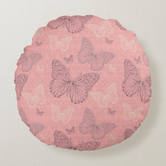 Coussins Ronds Le rose de papillon (Devant)