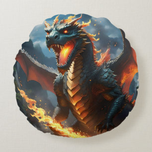 Coussins Ronds "Le souffle d'Inferno : la flamme du dragon"