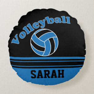 Coussins Ronds Le volleyball bleu et noir   personnalisent