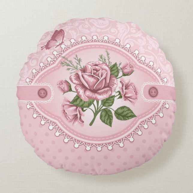 Coussins Ronds Lecteur rond de coton fleuri (Devant)